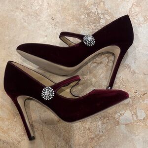Michael Kors Velvet Mary Jane Pumps in Burgundy with Crystal Accent, size 10